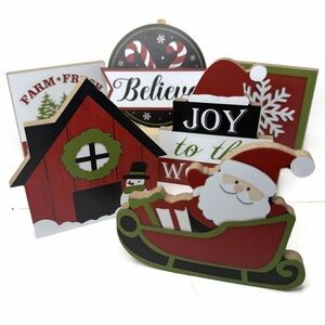 Festive Holiday Tiered Tray Decor Lot 7 Pieces